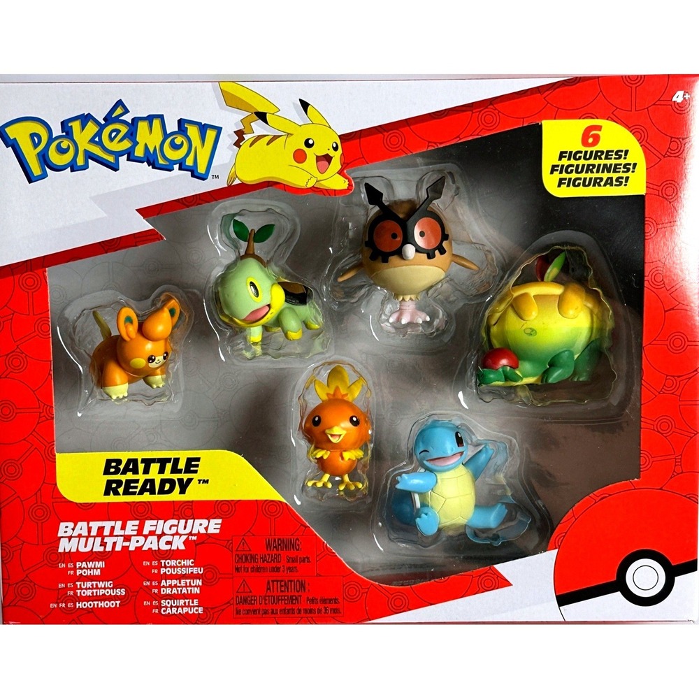 Pokemon Battle Ready Figure Multi-Pack Kids 6-Pack Multicolor New Pawmi Squirtle